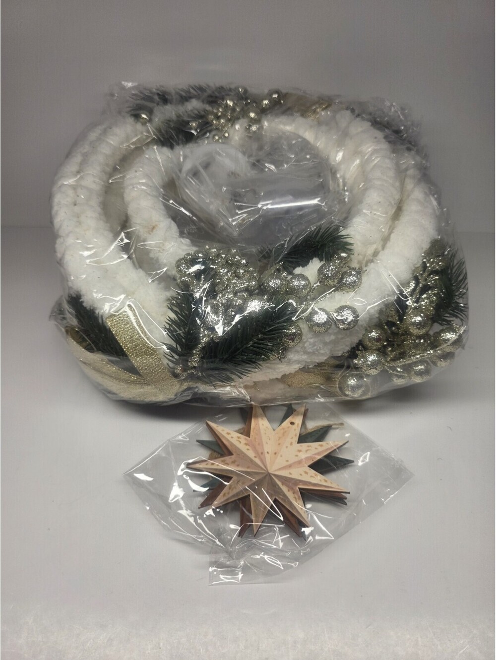 3 Pcs Christmas Garland Battery Lights White Green Silver Mantel Decor